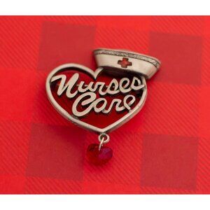 Vintage "Nurses Care" Heart Pewter Brooch by Spoontiques  - O4